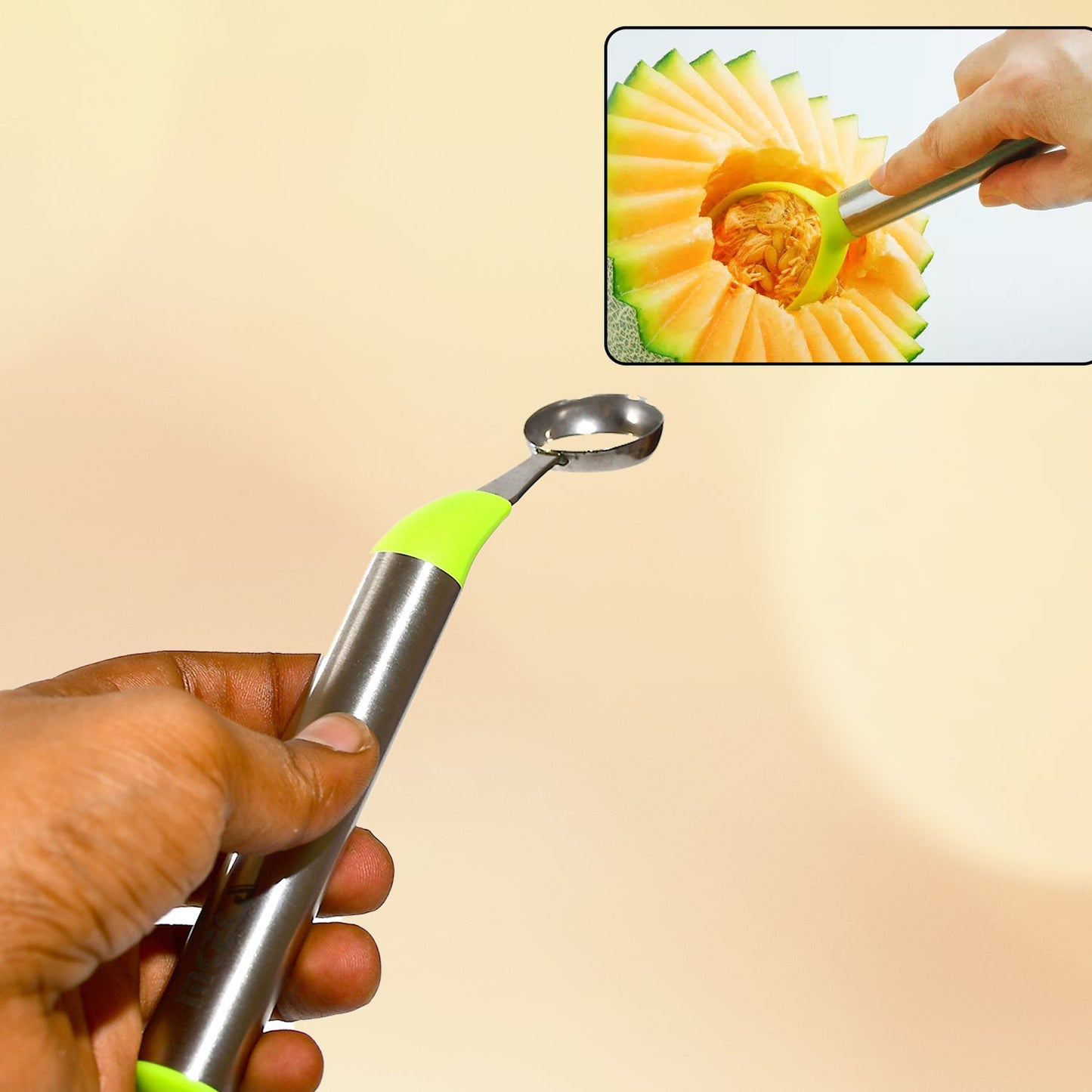 2200 Melon Baller with handle for easy grip, Melon Corer Peeler, Stainless Steel Fruit Scooper Tool. 