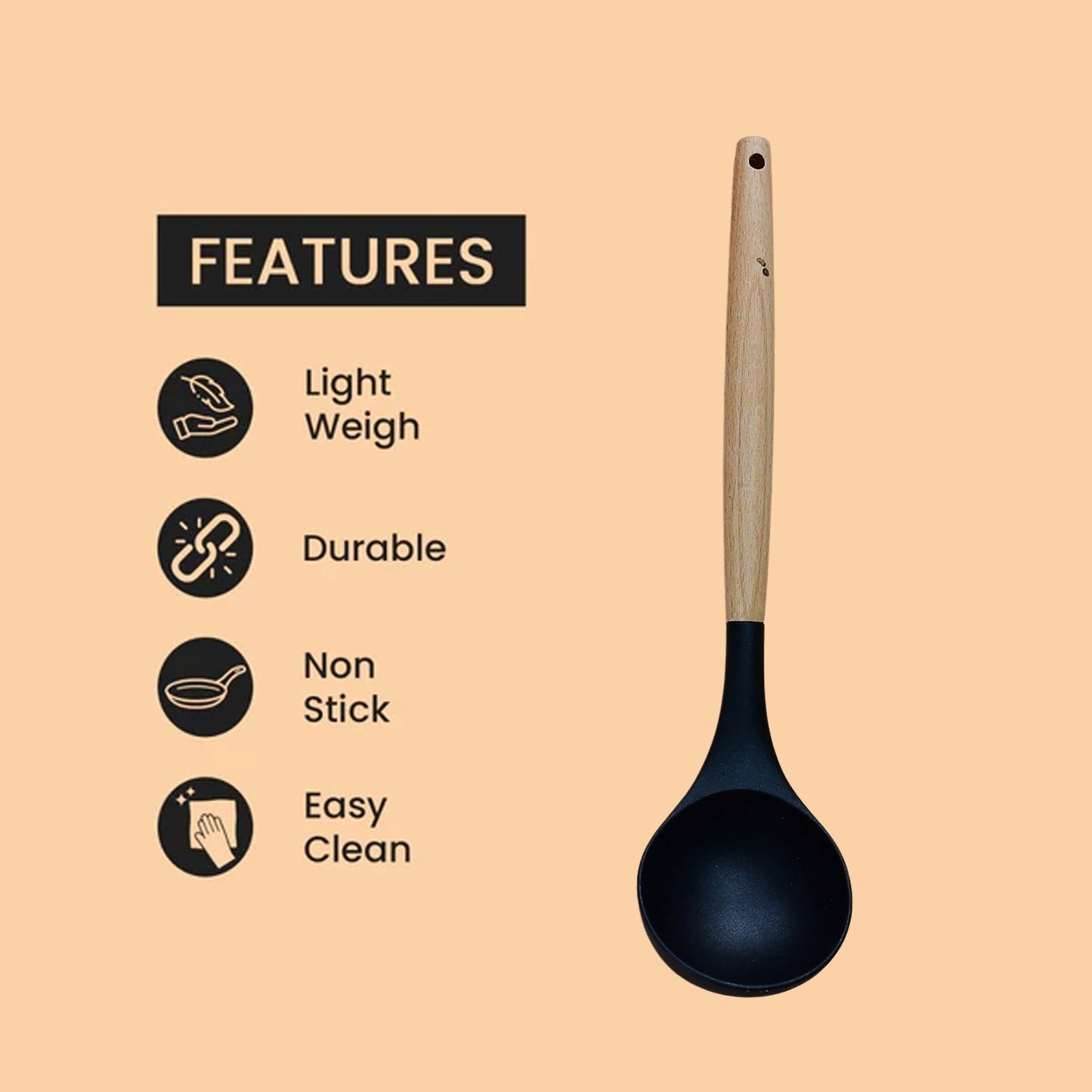 2078 Non Stick Silicon Spoon with Wooden Handle, Silicone Ladle for Cooking & Serving. 