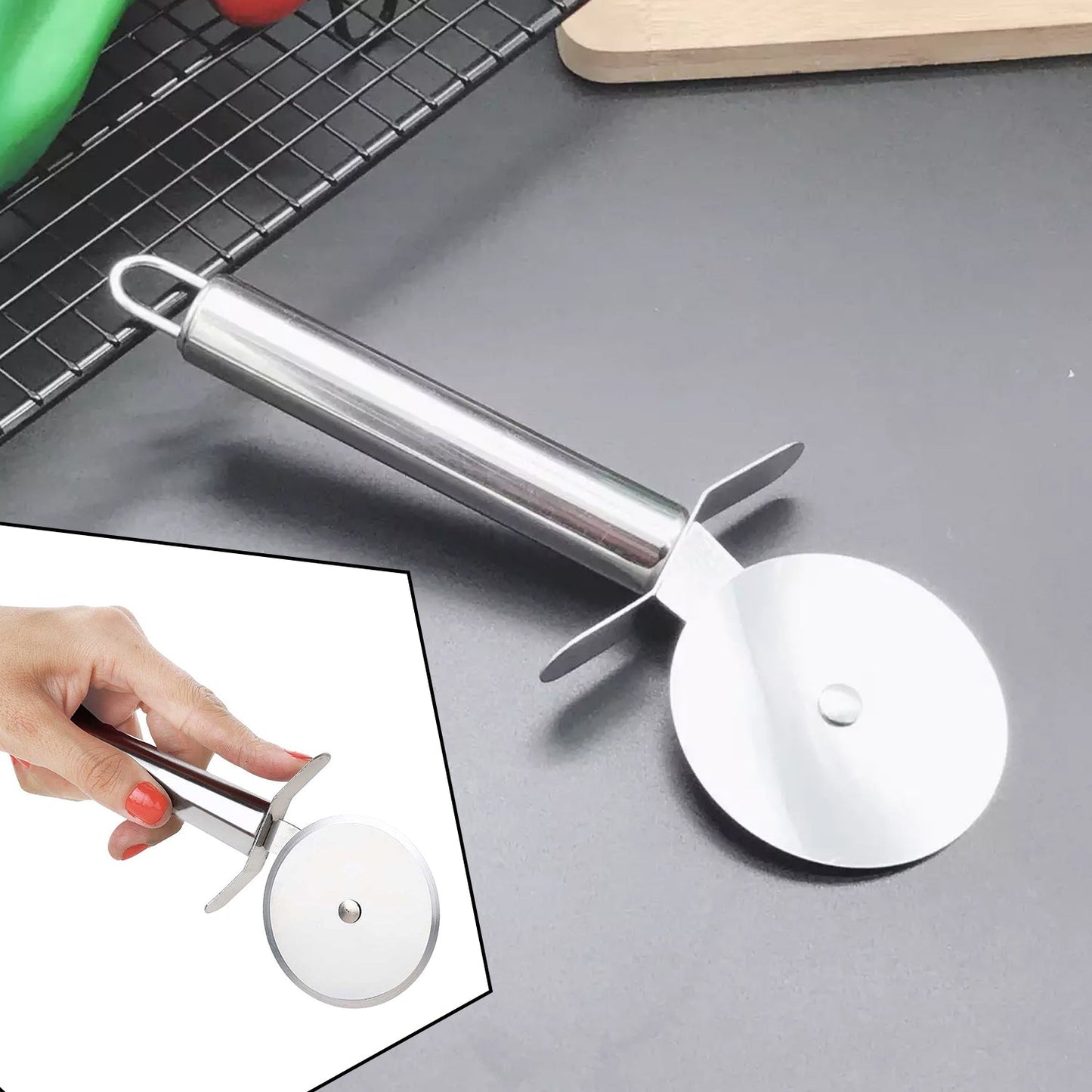 0831 Stainless Steal Pizza Cutter Pastry Cutter Sandwiches Cutter DeoDap