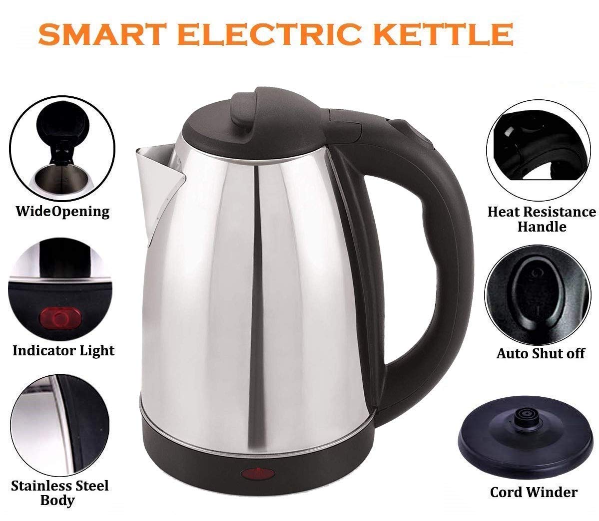 2151 Stainless Steel Electric Kettle with Lid - 2 l DeoDap