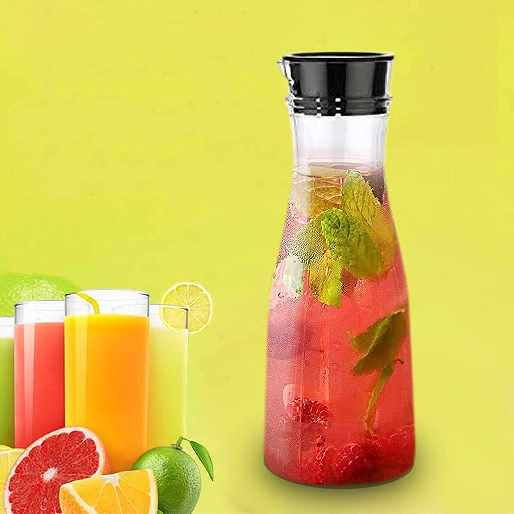 2252 1 Litre Water Juice Milk Jug with Lid Transparent (Multi Colour) DeoDap