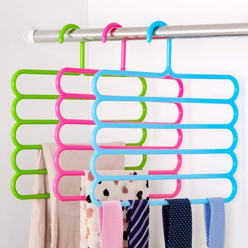 1688 Multipurpose Multi-Layer 5-in-1 Plastic Hanger Clothes Organiser DeoDap