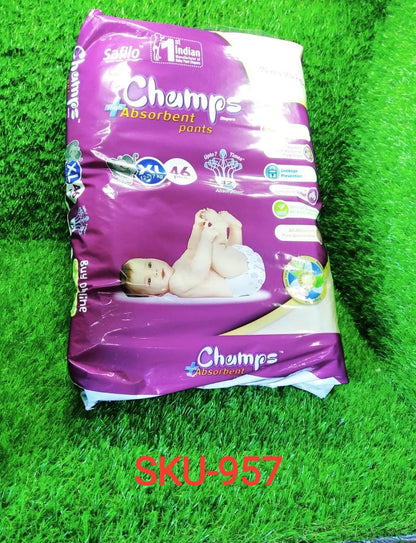 957 Premium Champs High Absorbent Pant Style Diaper Extra Large(XL) Size, 46 Pieces (957_XLarge_46) Champs