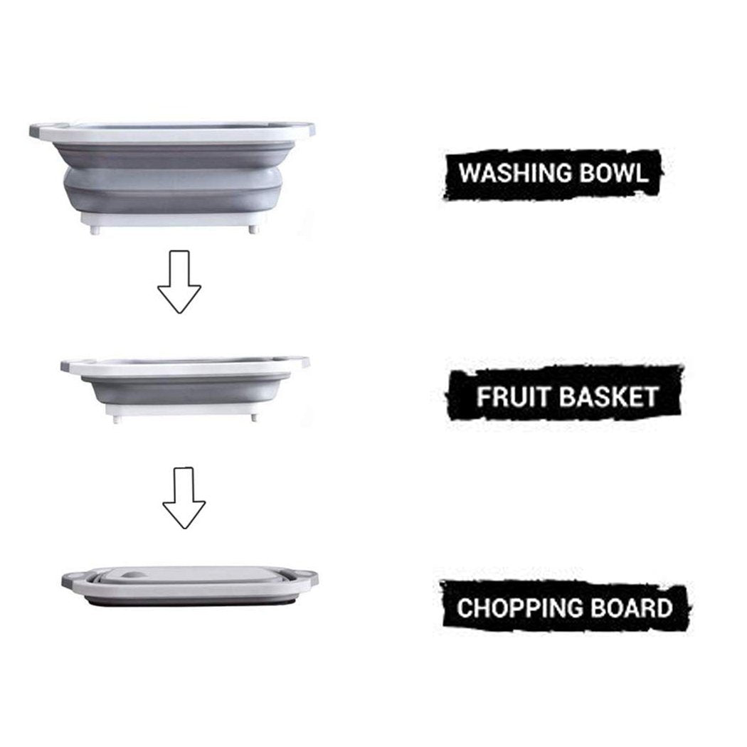 098 Foldable Chopping Board, Dish Rack, Washing Bowl & Draining Basket, 3in1 Multi-Function DeoDap