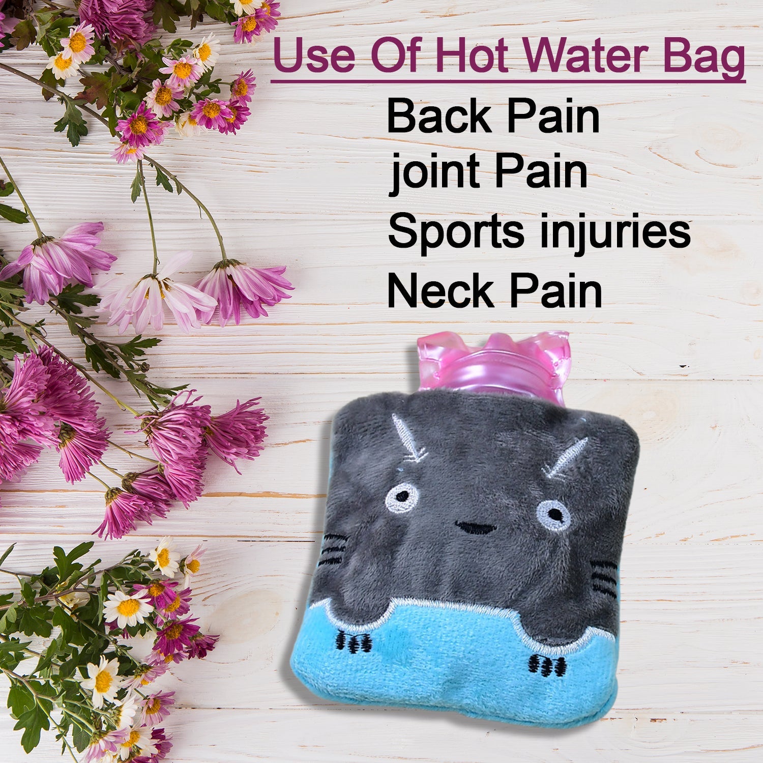 6528 Grey Cat Print small Hot Water Bag with Cover for Pain Relief, Neck, Shoulder Pain and Hand, Feet Warmer, Menstrual Cramps. 