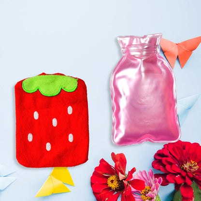 6516 Strawberry small Hot Water Bag with Cover for Pain Relief, Neck, Shoulder Pain and Hand, Feet Warmer, Menstrual Cramps. 