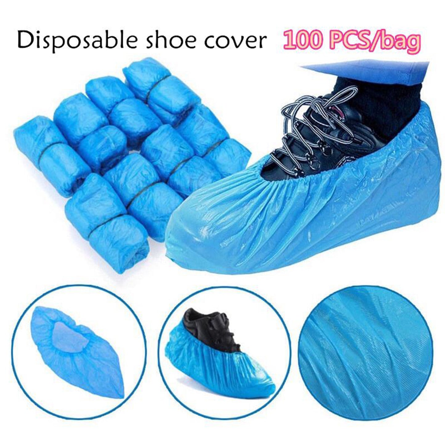 4912 Type Plastic Elastic Top Disposable Shoe Cover for Rainy Season (50 Pairs) 