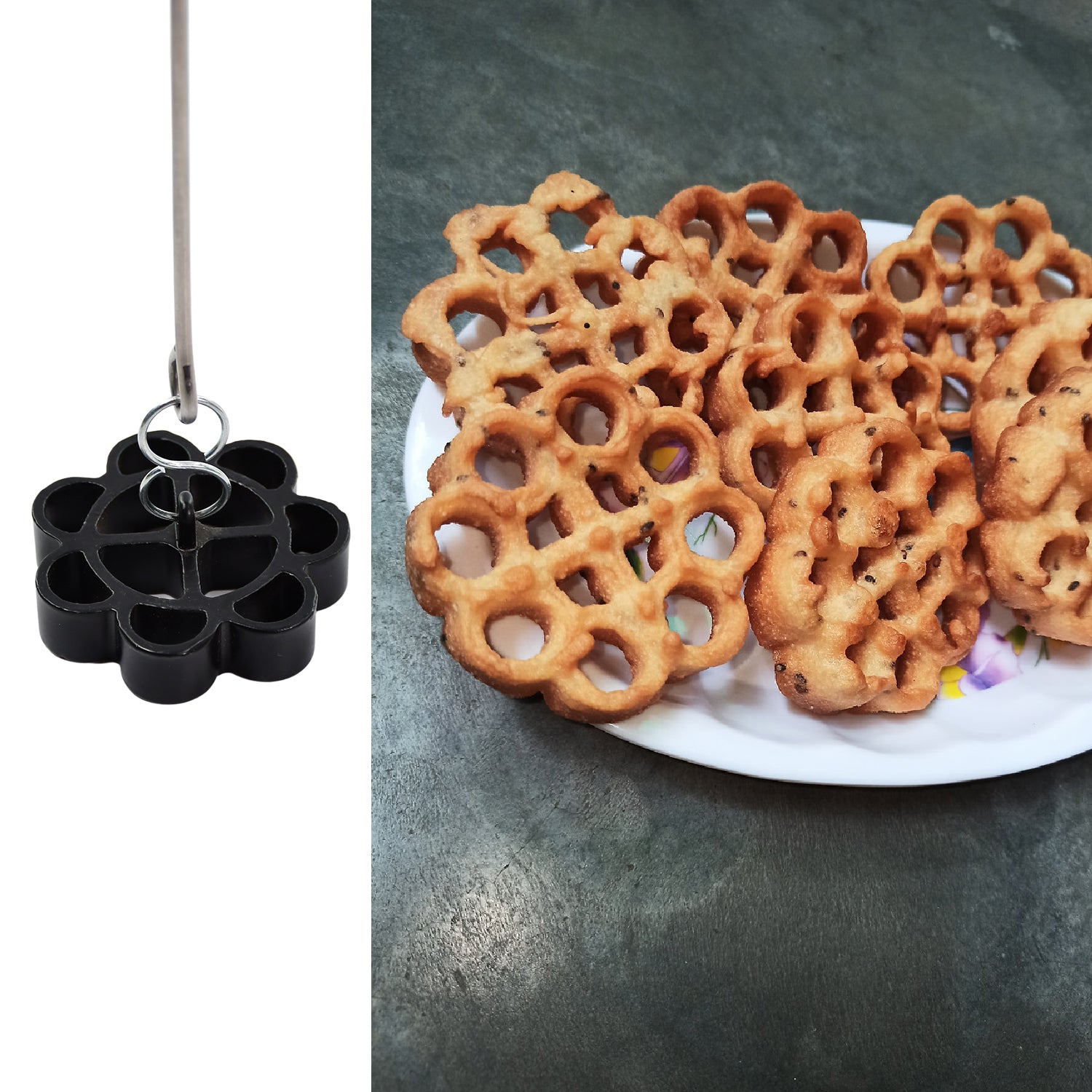 2917 Non Stick Achappam Maker Achappam Mould with Stay Cool Handle Rose Cookie Maker (Black) 