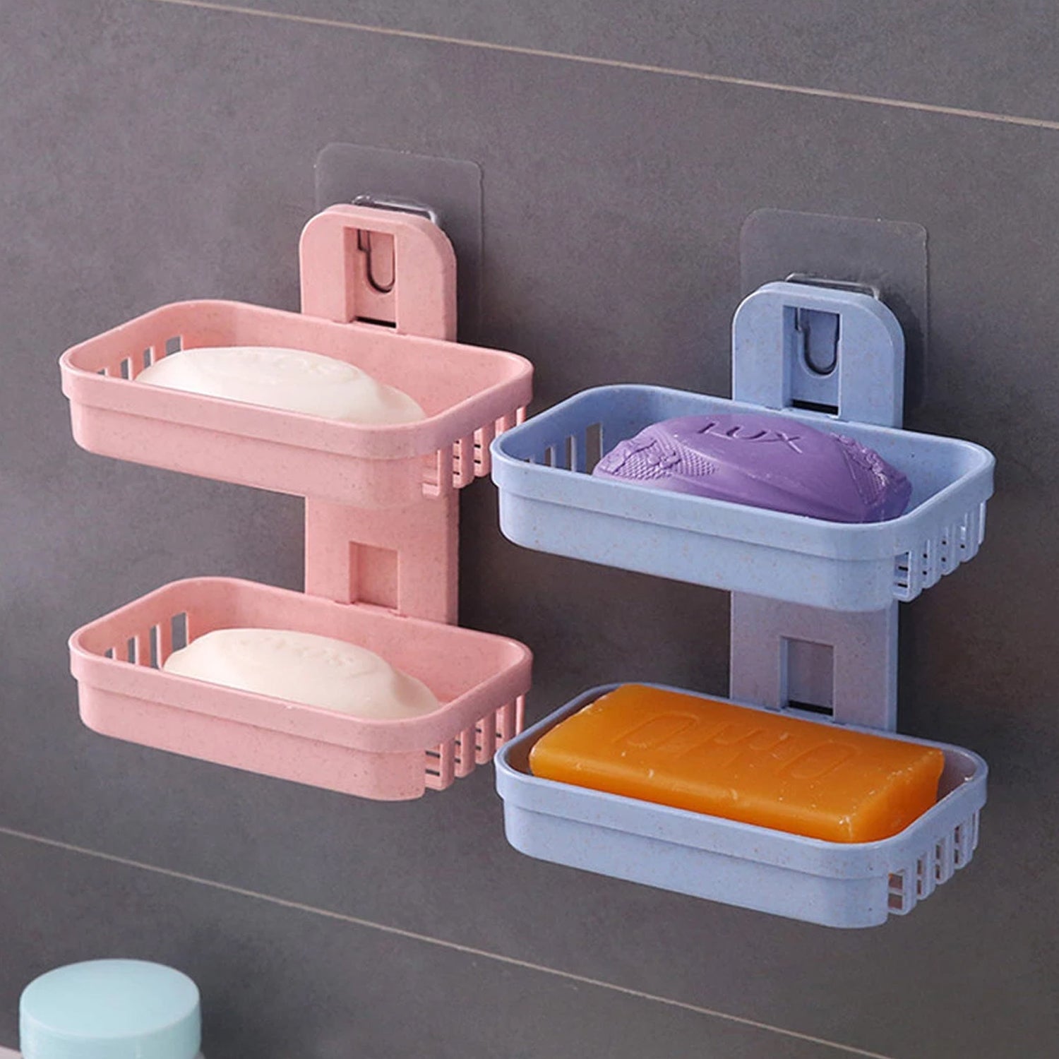 4762  Plastic Double Layer - Soap Stand, Holder, Wall Soap Box Sturdy Vacuum Dispenser Tray Deodap