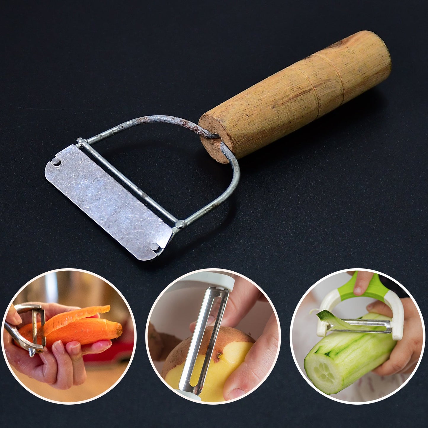 2113 Wooden Handle Metal Vegetable Cutter, Peeler, Slicer. 