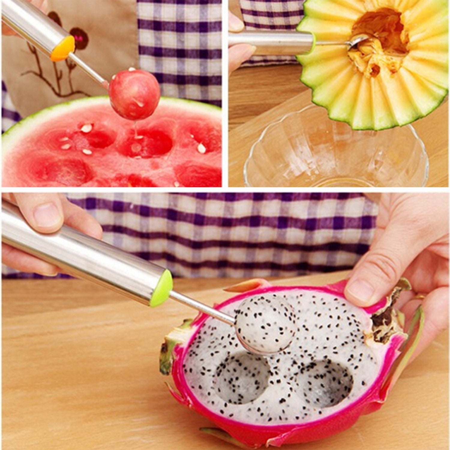 2200 Melon Baller with handle for easy grip, Melon Corer Peeler, Stainless Steel Fruit Scooper Tool. 