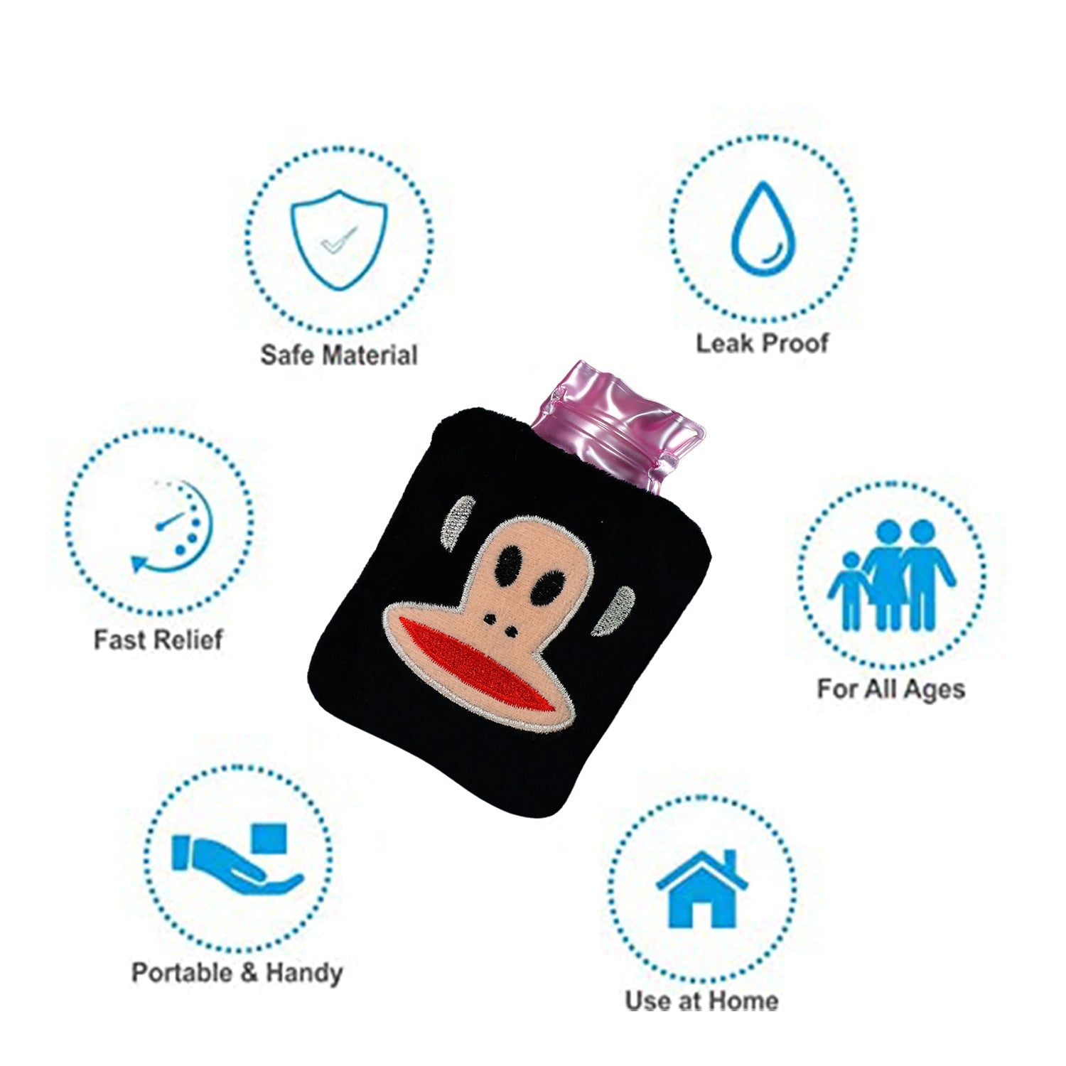 6522 Black Monkey small Hot Water Bag with Cover for Pain Relief, Neck, Shoulder Pain and Hand, Feet Warmer, Menstrual Cramps. 