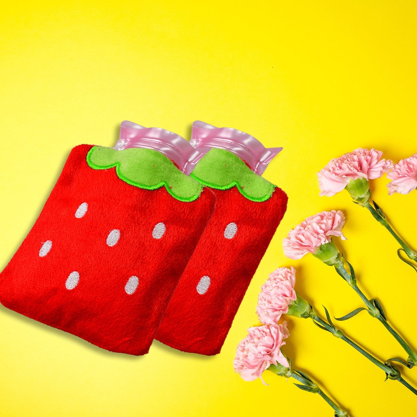 6516 Strawberry small Hot Water Bag with Cover for Pain Relief, Neck, Shoulder Pain and Hand, Feet Warmer, Menstrual Cramps. 