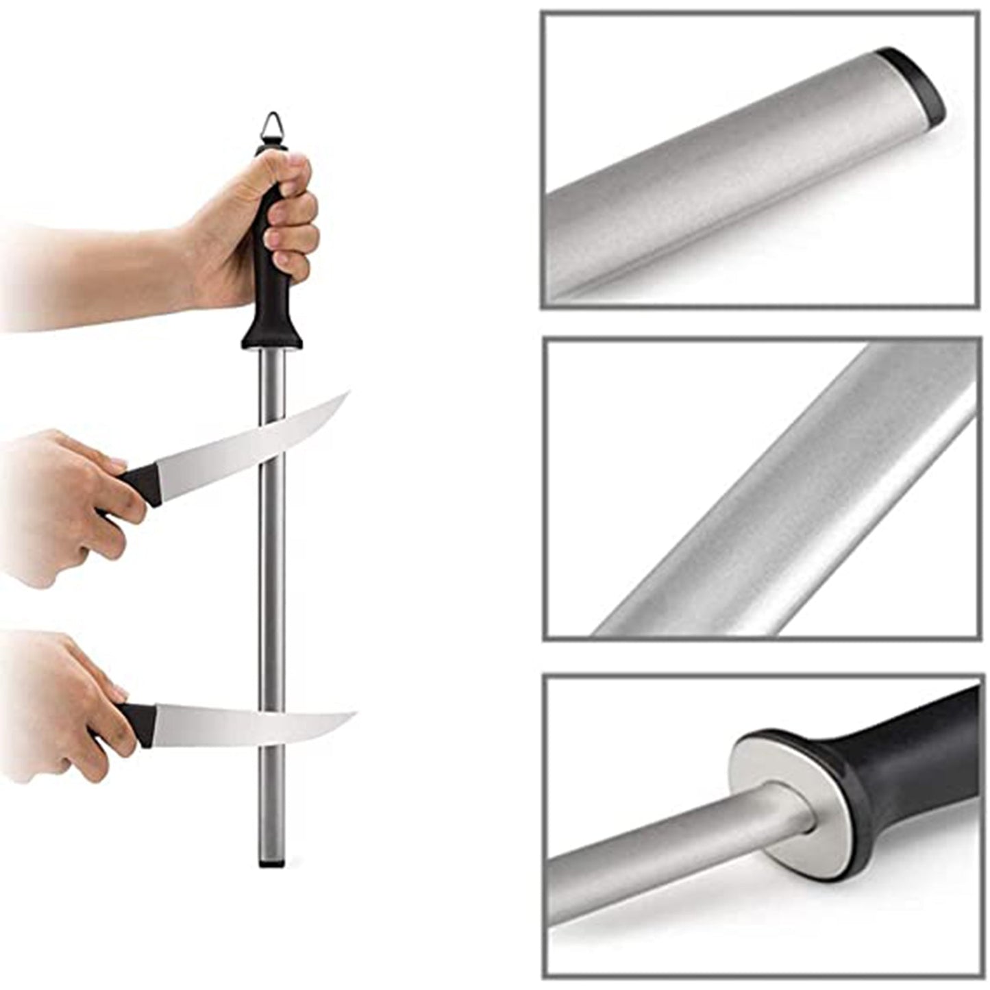 2442 Stainless Steel Kitchen Sharpening Rod, Sharpener Knife, Lightweight Sturdy and Durable for Kitchen 