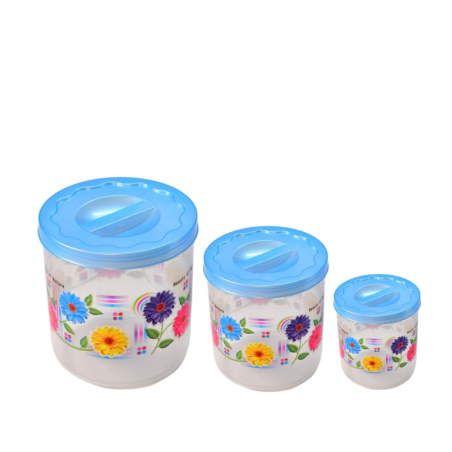 2087  Kitchen Plastic Floral Design Grocery Storage Container/Jar. Set of 3pcs - 800ML, 1600ML, 2400ML 