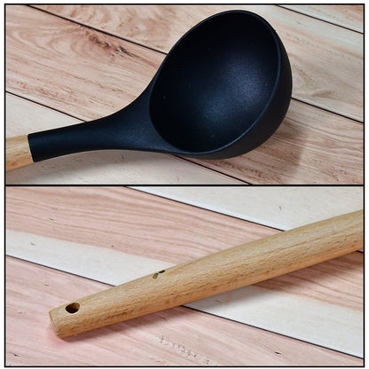 2078 Non Stick Silicon Spoon with Wooden Handle, Silicone Ladle for Cooking & Serving. 