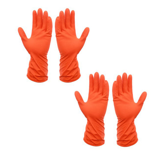 4852 2 Pair Medium Orange  Gloves For Types Of Purposes Like Washing Utensils, Gardening And Cleaning Toilet Etc. 