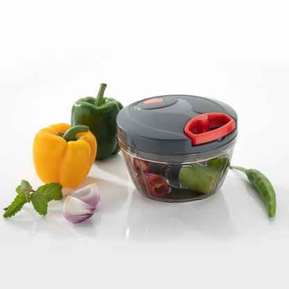 2053 3 BLADE MANUAL GREY FOOD CHOPPER, COMPACT & POWERFUL HAND HELD VEGETABLE CHOPPER. 