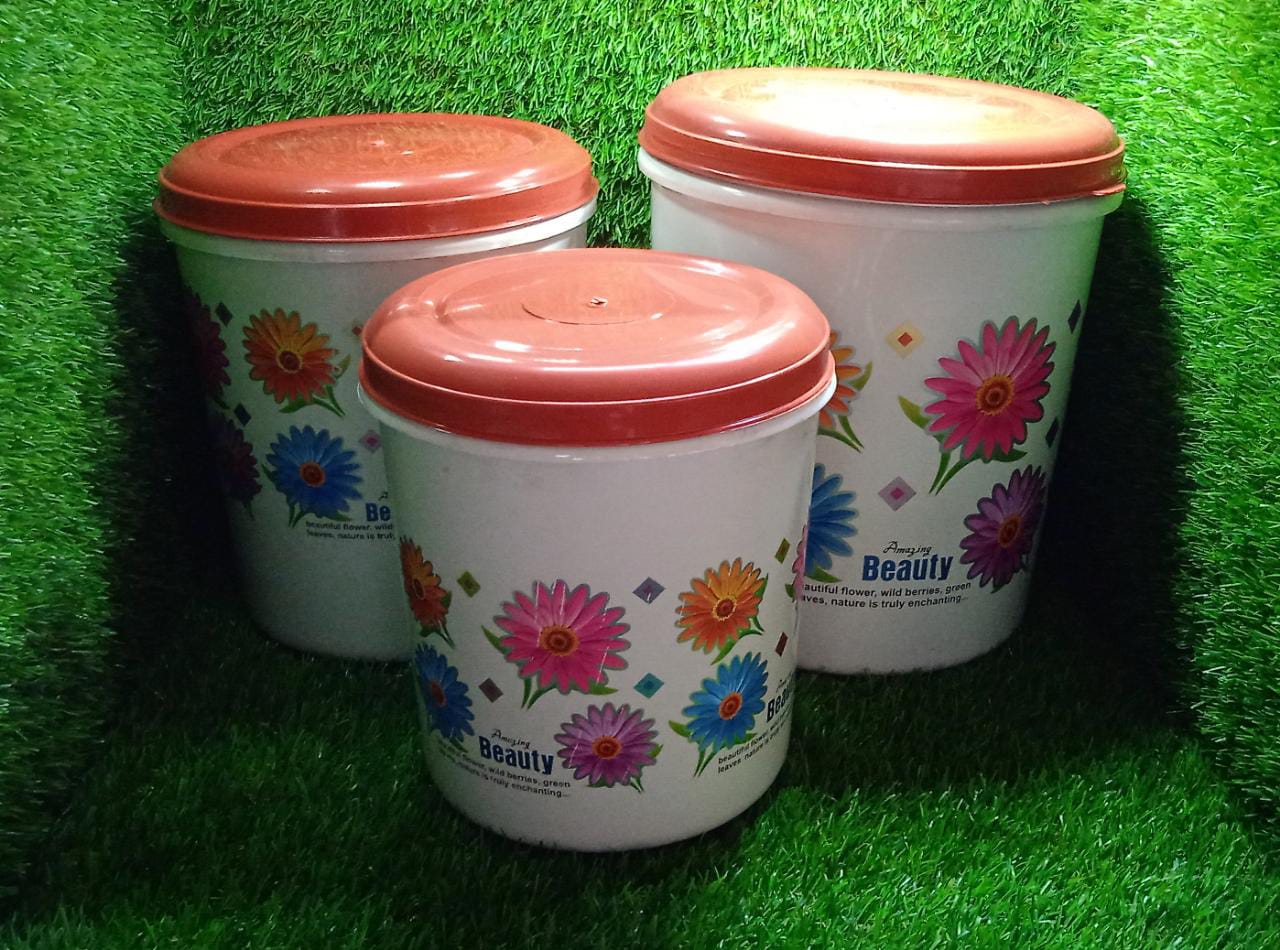 2062 Kitchen Airtight & Food Grade Plastic Floral Design Grocery Storage Container/Jar. Set of 3pcs - 5000ML, 7000ML, 10000ML 