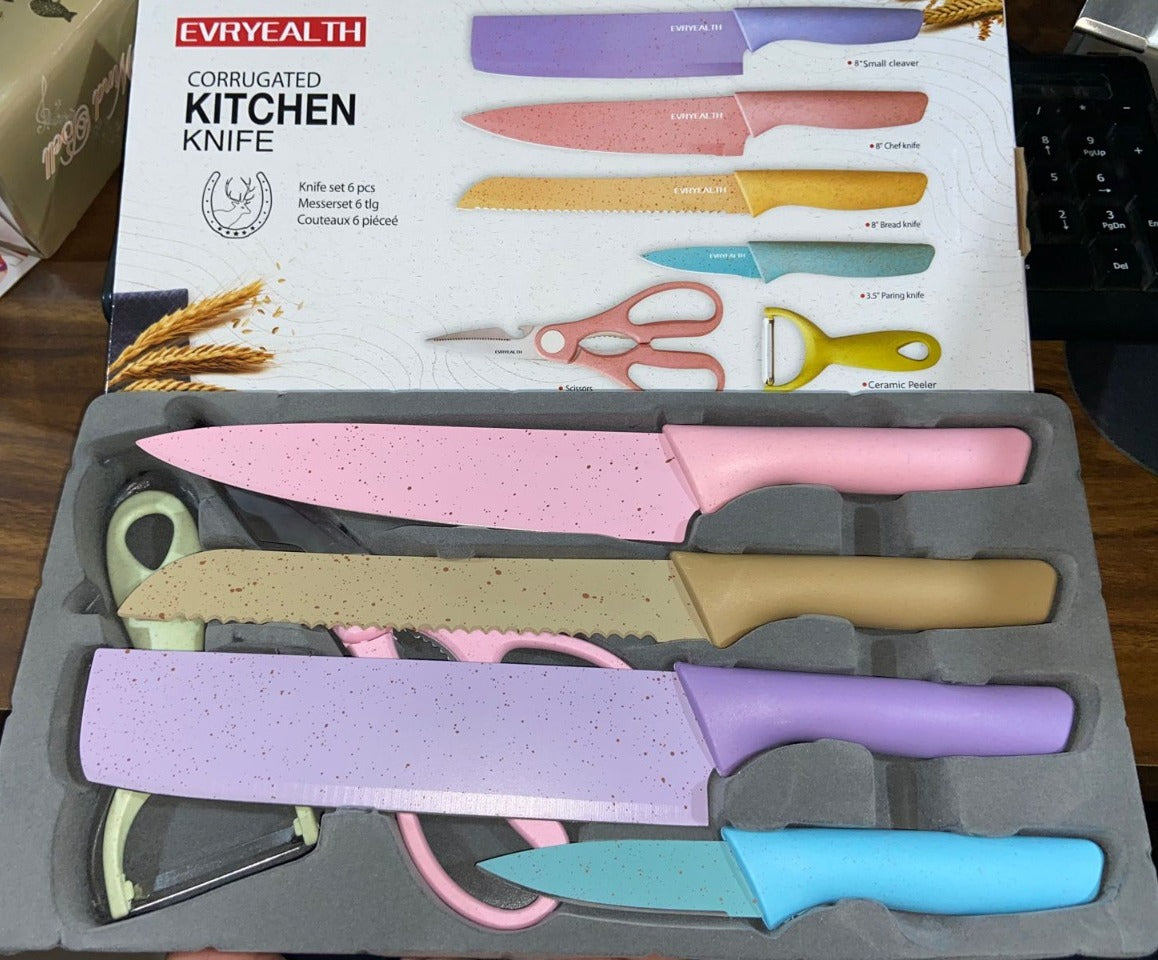 2948 Corrugated 6Pc Kitchen Knife Set Professional Box Knife Set 6 Piece Forged Kitchen Knives with Box. 