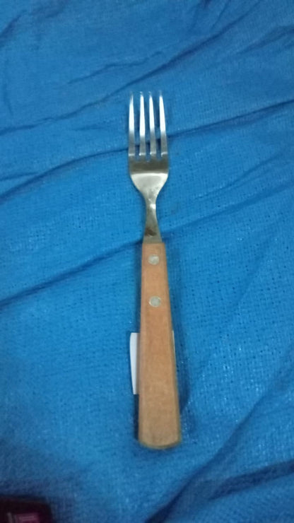 2989 1pc Stainless steel fork with wooden handle. 