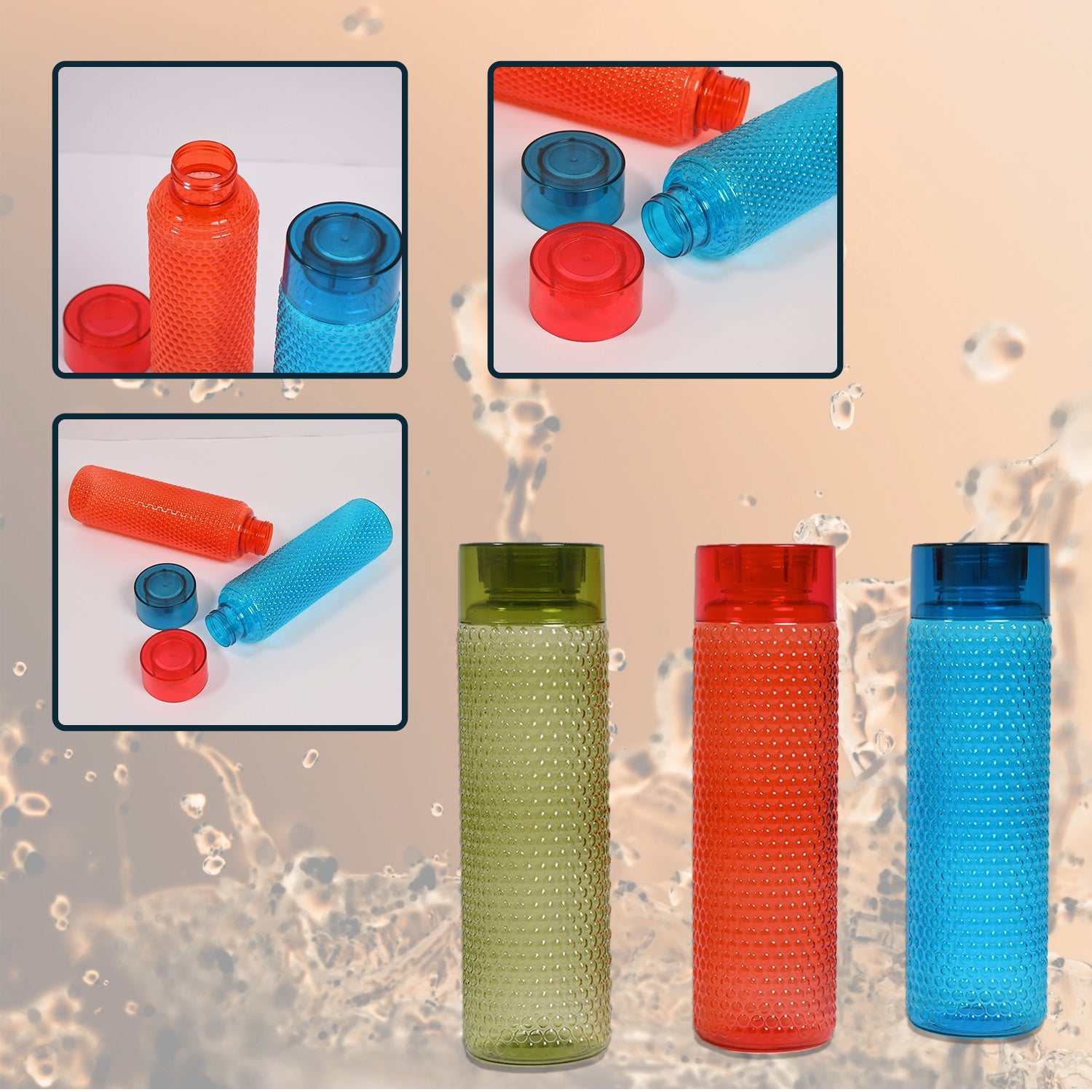 5269 Water Bottles Bubble Design for Fridge School College Office Use ( 3 Pcs ) 